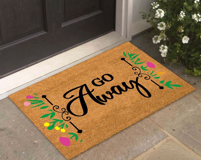 Go Away Doormat, Custom Door Mat, Flower Doormat, Modern Welcome Mat, Simple Doormat Outdoor, Funny Doormat
