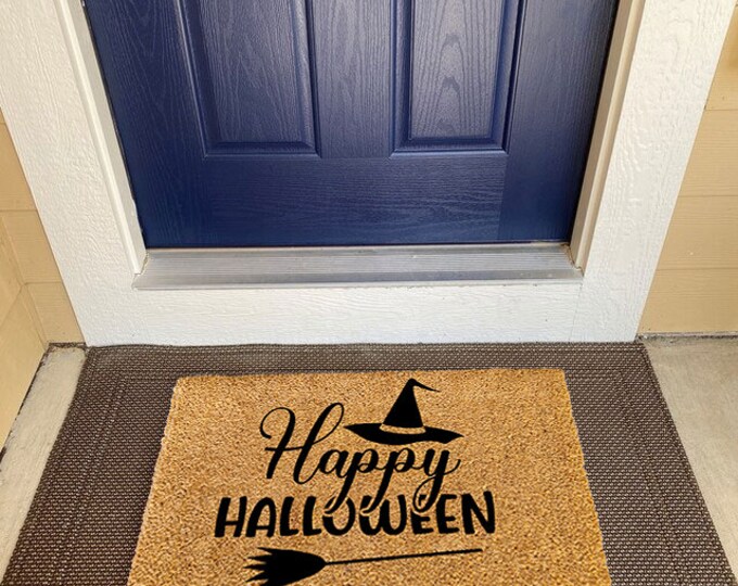 Happy Halloween Doormat,The Witch Mat, Haunted House Doormat, Welcome Mat, Housewarming Gift