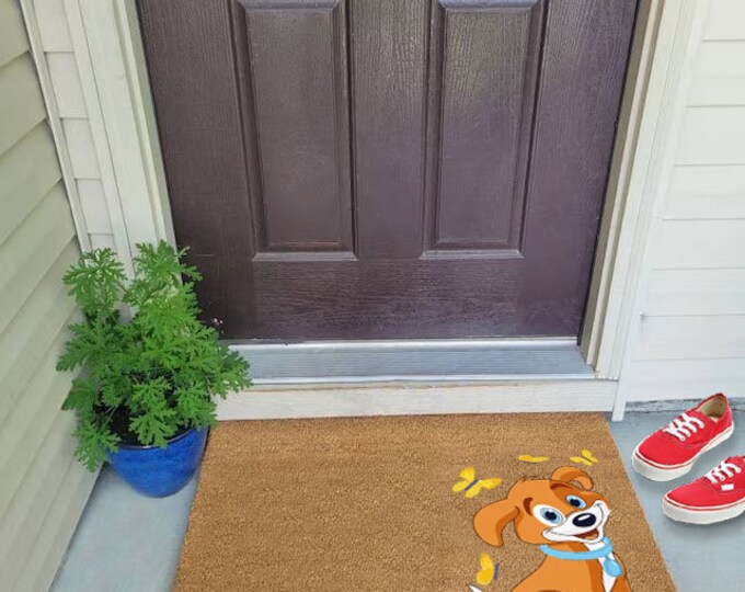 Cute Dog Doormat, Custom Doormat, Personalized Gift, Painted Doormat For Housewarming Gift, Personalized Doormat