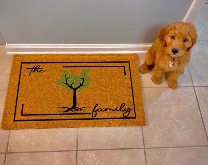 Green Tree Of Life Doormat, Natural Coir Mat, Custom Doormat, Cute Doormat, Housewarming Gift Doormat, Outdoor Doormat, Custom Coir Door Mat