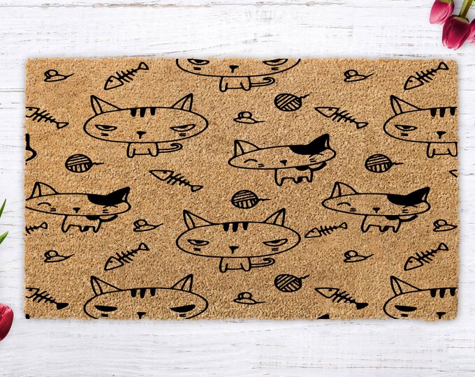 Kawaii Cat Decor, Kawaii Cat Doormat, Cats Door mat, Cat Owner Door Mat, Outdoor Welcome Mat, Gift for Cat Lover, Cat Mom Gift, Welcome Mat