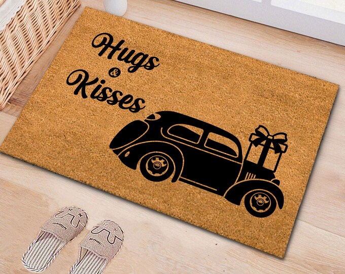 Hugs Kisses Doormat, Personalized Home Decor, Mothers Day Gift, Housewarming Gift, Personalized Doormat, Custom Doormat