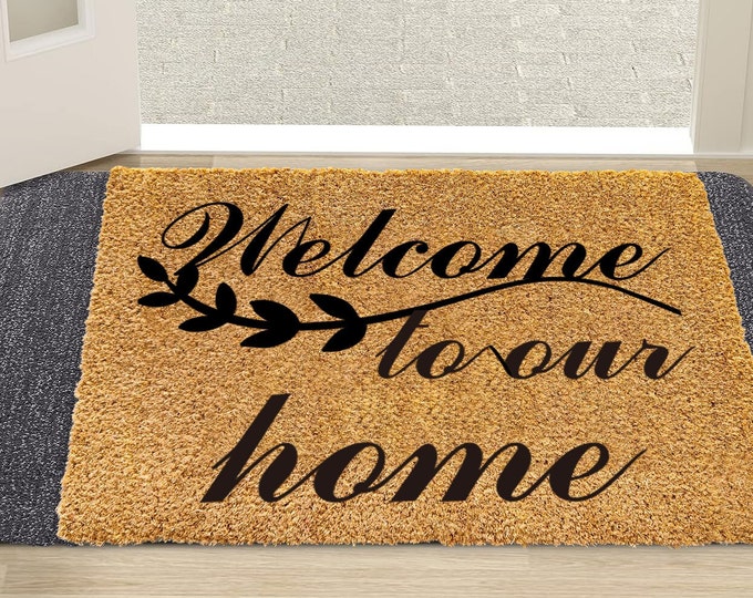 Welcome To Our Home Doormat, Personalized Gift, Custom Door Mat For Front Door, Welcome Mat