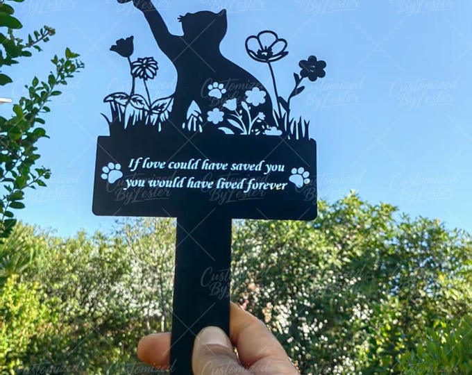 Black Metal Cat playing Butterfly Stake, Metal Garden Decor, Unique Outdoor Ornament, Rusty Iron Cat Playing with Butterfly, Backyard Decor