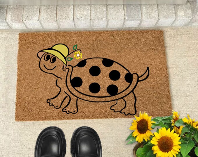 Cute Little Turtle Doormat, Personalized Gift, Custom Door Mat For Front Door, Painted Doormat For Housewarming Gift, Funny Doormat