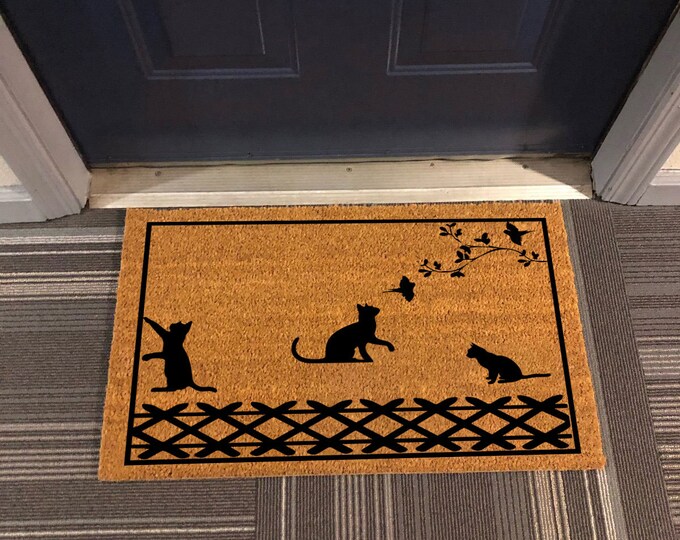 Cats Playing In The Yard doormat, Custom Door Mat For Front Door, Personalized Custom Doormat, Front Doormat