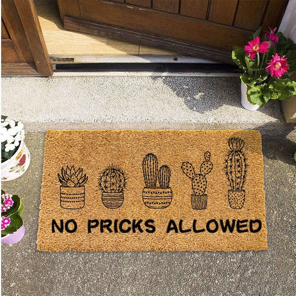 No Pricks Allowed Doormat, Cactus Doormat, Custom Door Mat For Front Door, Personalized Doormat, Painted Doormat For Housewarming Gift