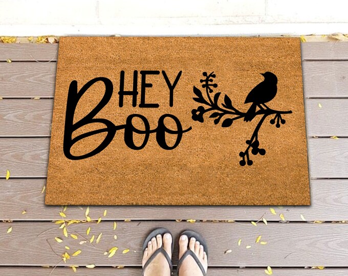 Hey Boo Doormat, Bird Doormat, Custom Shop Logo Mat, Personalized Gift, Custom Door Mat For Front Door, Personalized Home Decor