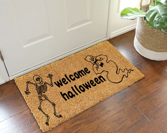 Welcome Halloween Doormat, Funny Doormat, Personalized Gift, Custom Door Mat For Front Door, Painted Doormat For Housewarming Gift