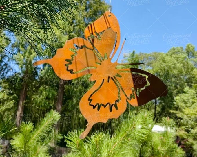 Rusty Metal Butterfly Garden Decor, Rustic Bohemian Wall Art, Metal Butterfly Sculpture, Outdoor Garden Art Decor, Unique Gift for Gardener