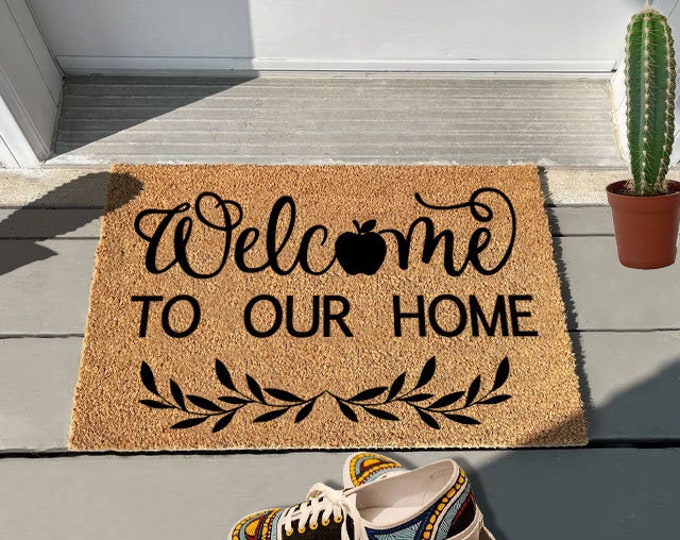 Welcome To Our Home Doormat, Custom Coir Door Mat, Custom Doormat, Natural Coir Mat, Housewarming Gift Doormat, Outdoor Doormat
