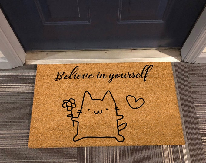 Believe In Yourself Doormat, Custom Doormat, Personalized Gift, Painted Doormat For Housewarming Gift, Personalized Doormat
