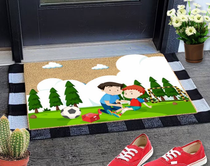 Play Soccer Doormat, Disport Door Mat, Outdoor Welcome Mat, Housewarming Gift, Spring Decor, Summer Doormat
