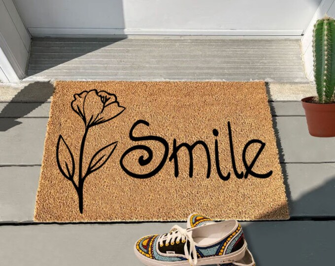 Smile Doormat, Personalized Custom Doormat, Painted Doormat For Housewarming Gift, Custom Door Mat For Front Door