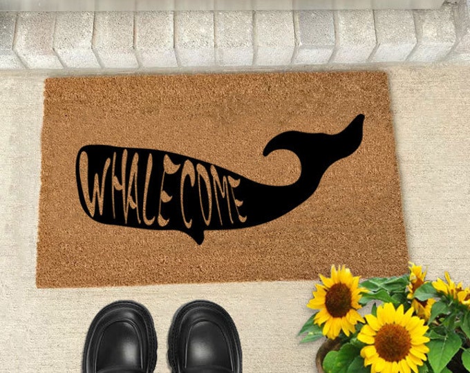 Whalecome Doormat, Whale Decoration, Beach House Decor, Customized Doormat, New Home Decor, Housewarming Gift, Beach House Door Mat