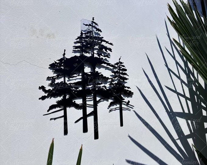 Black Metal Pine Tree Wall Decor, Modern Geometric Tree Hanging,  Nature-Inspired Home Decor, Black Gothic Metal Wall Hanging, Outdoor Decor
