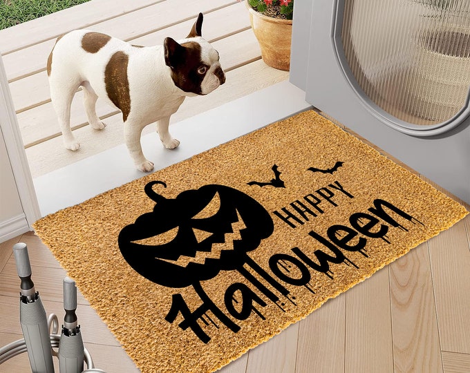 Happy Halloween Doormat, Welcome Doormat, Pumpkin Doormat, Personalized Custom Doormat, Personalized Gift