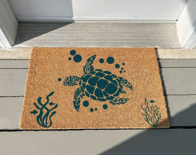 Turtle Doormat, Personalized Custom Doormat, Personalized Gift, Painted Doormat For Housewarming Gift