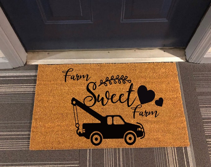 Farm Sweet Door Mat, Personalized Gift, Custom Door Mat For Front Door, Painted Doormat For Housewarming Gift