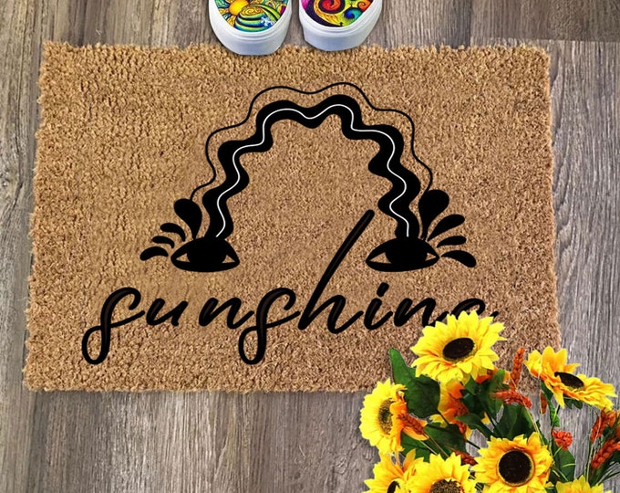 Sunshine Rainbow Doormat, Personalized Gift, Custom Door Mat For Front Door, Painted Doormat, New home gift, Closing Gift