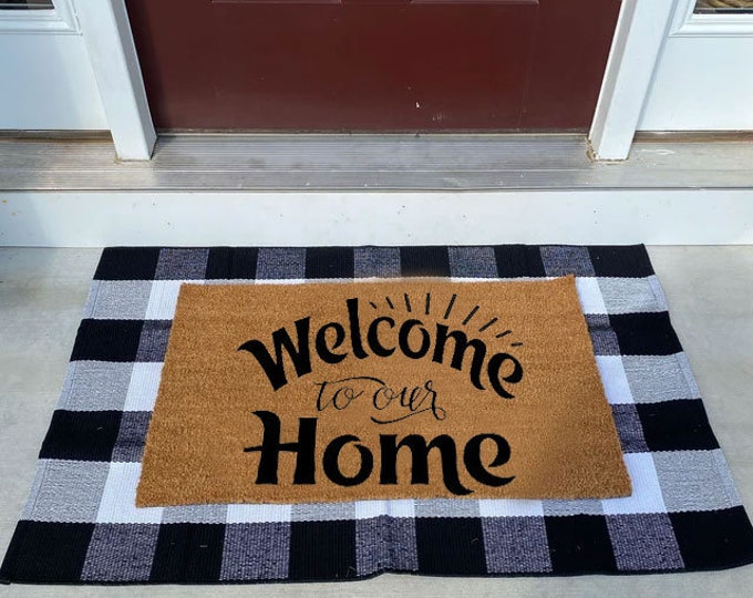 Welcome To Our Home Doormat, Personalized Custom Doormat, Personalized Gift, Painted Doormat For Housewarming Gift, Custom Door Mat