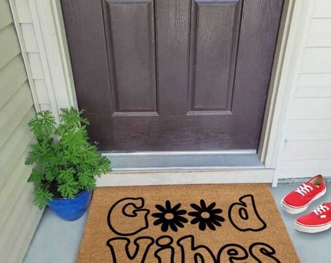Good Vibes Doormat, Custom Door Mat For Front Door, Personalized Custom Doormat, Painted Doormat For Housewarming Gift