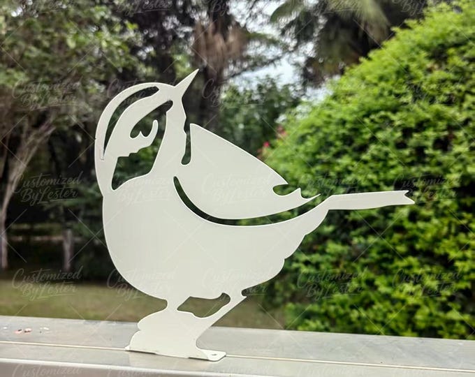 Handmade White Metal Sparrow Garden Stake: Whimsical Yard Art
