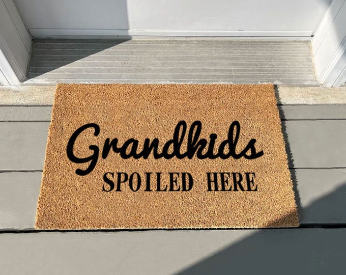 Grandkids Spoiled Here Doormat, Grandparents Gift, Mothers Day Gift, Welcome Mat, Housewarming Gift, Personalized Doormat, Custom Doormat