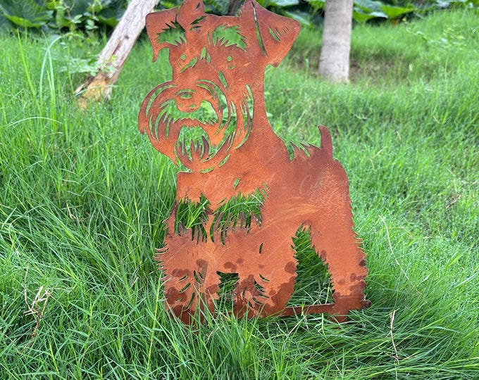 Rusty Metal Schnauzer Garden Stake, Vintage Rusted Iron Schnauzer Stake, Handmade Dog Yard Art, Vintage Outdoor Decor, Gift for Dog Lovers