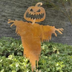 Rostiger Metall-Vogelscheuchen-Gartenpfahl, handgefertigtes wetterfestes Außendekor, Vintage-Bauernhaus-Yard-Art, rustikale Halloween- und Herbstdekoration