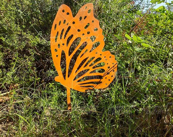 Outdoor Garden Rusty Metal Butterfly Garden Stake, Rust Finish Butterfly Sculpture, Handmade Rusty Outdoor Art, Fairy Garden Decor, Lawn Art