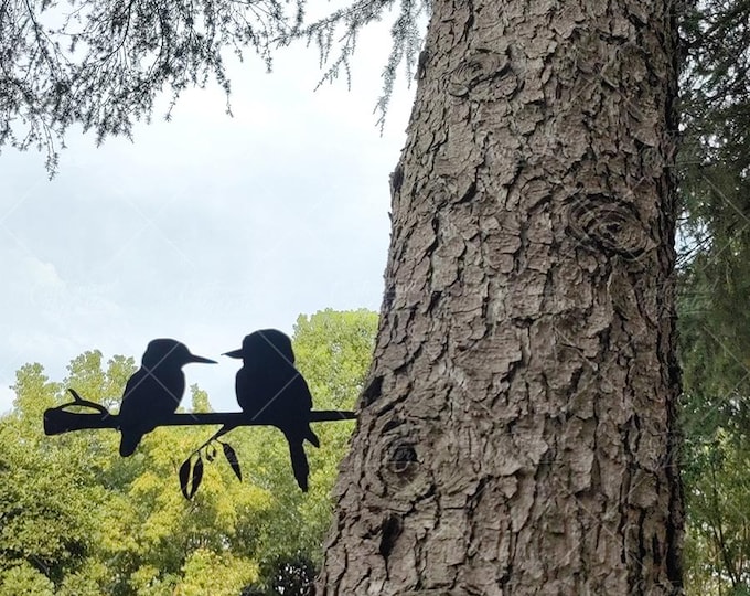 Black Metal Two Birds on Branch Stake, Minimalist Black Steel Birds on Wooden Branch Decor, Unique Wedding or Housewarming Gift