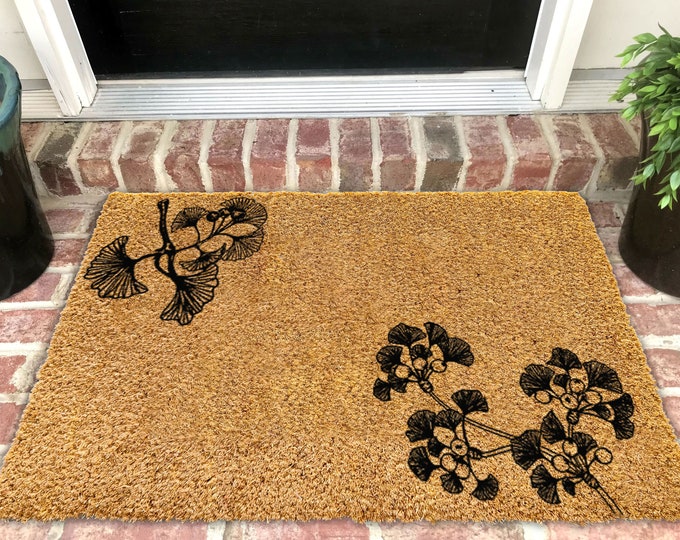 Ginkgo Tree Doormat, Welcome Doormat, Custom Door Mat for Front Door, Painted Doormat For Housewarming Gift