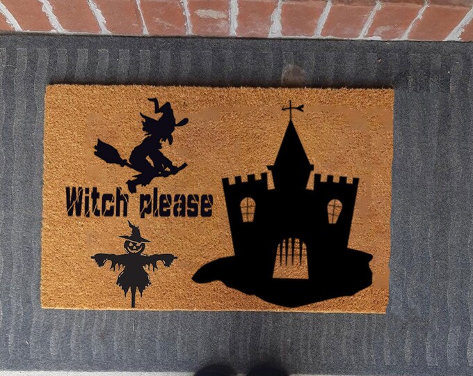 Please Witch Doormat, Halloween Doormat, Outdoor Welcome Mat, Mini Doormat, Small Doormat ,Small Welcome Mat
