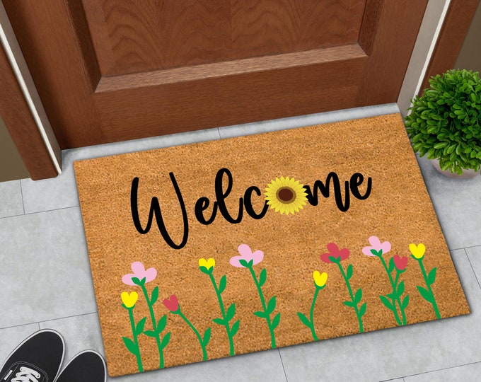 Welcome Door Mat, Beauty Sunflower Doormat, Funny Doormat, Unique Birthday Present, Housewarming Mat