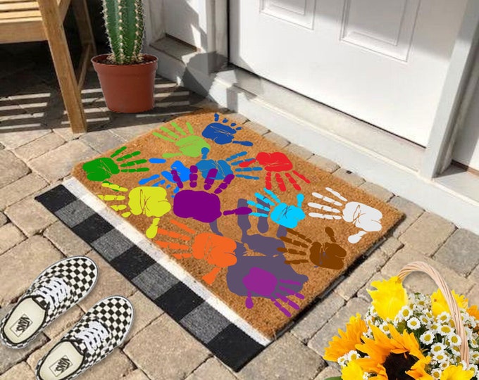 Colorful Palm Print Doormat, Custom Doormat, Small Doormat, Personality Doormat, Welcome Mat, Coir Rug