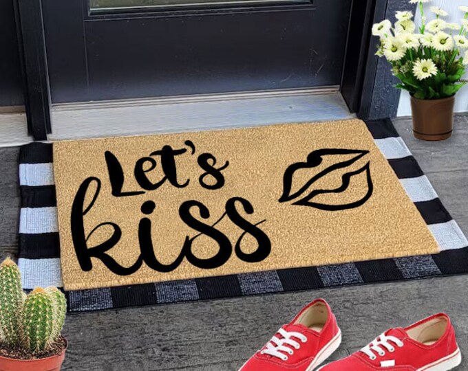 Let's Kiss Door Mat For Front Door, Weicome Doormat, Personalized Custom Doormat, Geek Chic Doormat
