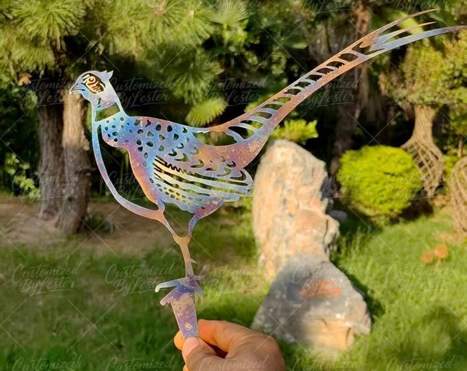 Handmade Colorful Metal Pheasant Garden Stake, Rainbow Color Pheasant Stake for Outdoor, Bird Lawn Decor, Unique Gift for Bird Lovers