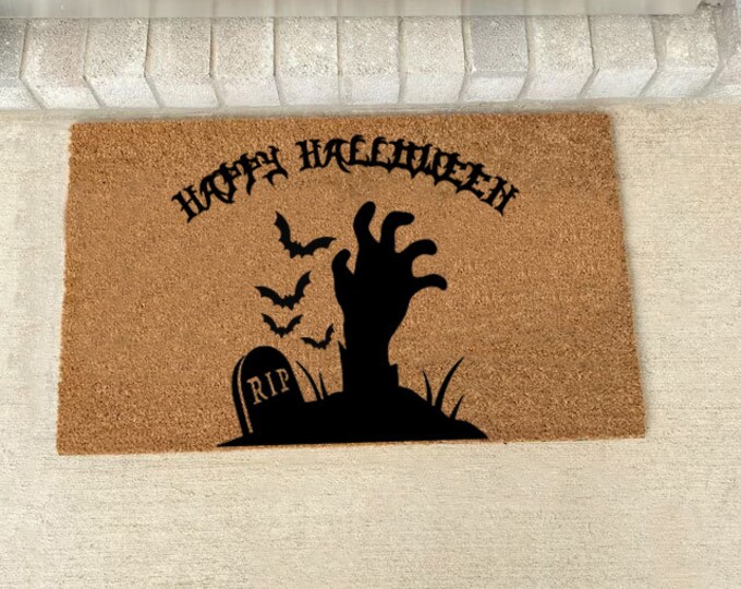 Happy Halloween Doormat, Front Doormat, Personalized Doormat, Closing Gift, Welcome Doormat, Halloween Doormat