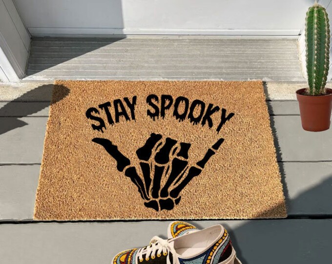 Stay Spooky Doormat, Custom Door Mat For Front Door, Personalized Custom Doormat, Painted Doormat For Housewarming Gift