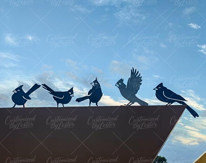 Set of 5 Black Metal Cardinal Bird Garden Stakes, 5-Piece Black Iron Cardinal Statue,  Modern Farmhouse Yard Art, Nature-Inspired Decor