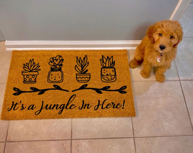 It's a Jungle In Here! Doormat, Personalised Front Door Mat, Custom Printed First Home, Natural Coir