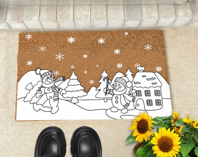 Merry Chrismas Doormat, Cute Floral Front Doormat, Personalized Gift, Custom Door Mat For Front Door, Painted Doormat