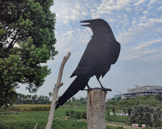 Black Crow Silhouette Metal Garden Fence Stake, Modern Outdoor Birds Marker, Yard & Flower Animal Decor, Metal Crow Garden Statue, Art Decor