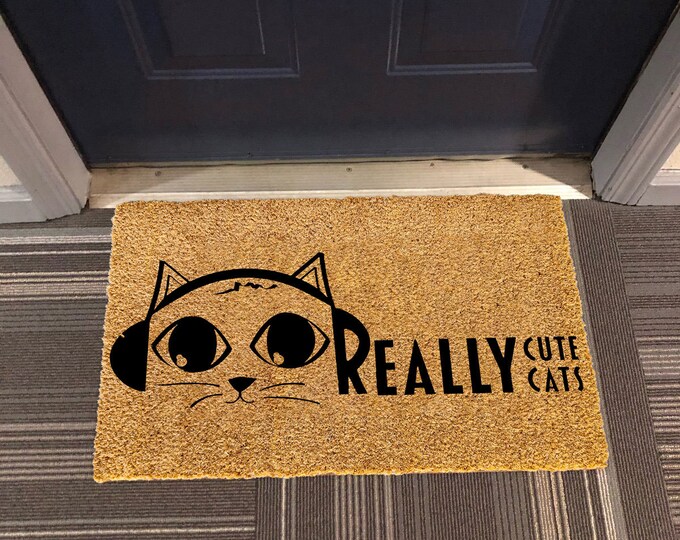Really Cute Cats Doormat, Welcome Doormat, Welcome Mat, Personalized Custom Doormat, Painted Doormat For Housewarming Gift