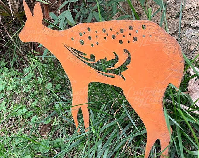 Rusty Metal Deer Garden Stake for Park Decor, Rusty Metal Deer Park Stake, Elegant Forest Deer Lawn Ornament, Metal Rusty Deer Silhouette
