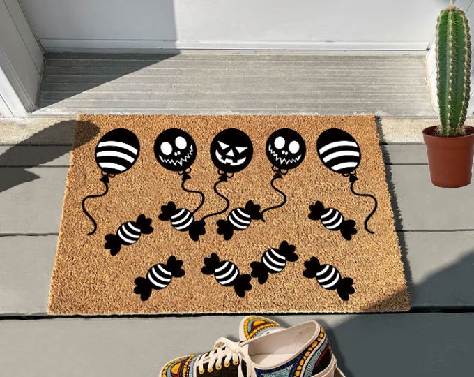 Helloween Doormat, Candy Doormat, Balloon Doormat, Housewarming Gift, Closing Gift, Everyday Doormat Neutral Decor