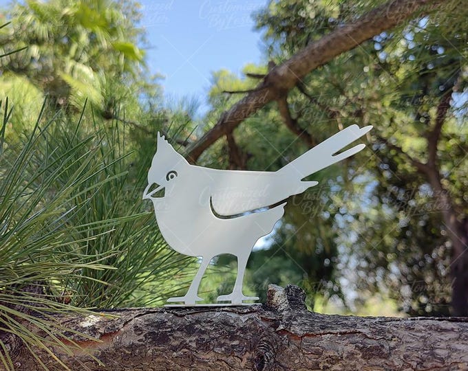 White Metal Perching Cardinal Bird Statue, Decorative Bird Tree Stake, Garden Cardinal Bird Sculpture, Outdoor Bird  Yard Art, Nature Gift