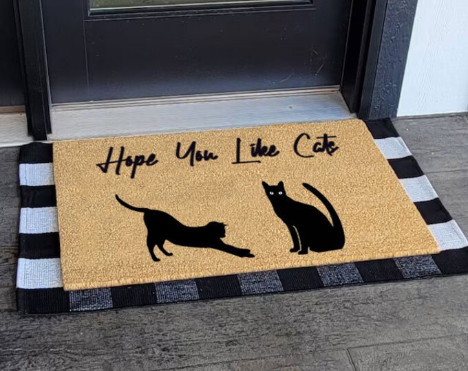 Hope You Like Cats Doormat, Cat Doormat, Custom Door Mat For Front Door, Personalized Custom Doormat, Painted Doormat For Housewarming Gift
