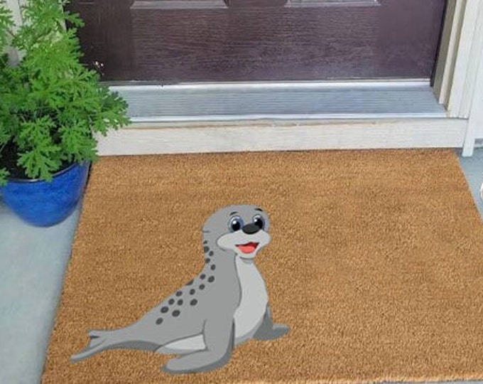 Cute Little Seal Doormat, Personalized Custom Doormat, Personalized Gift, Painted Doormat For Housewarming Gift.